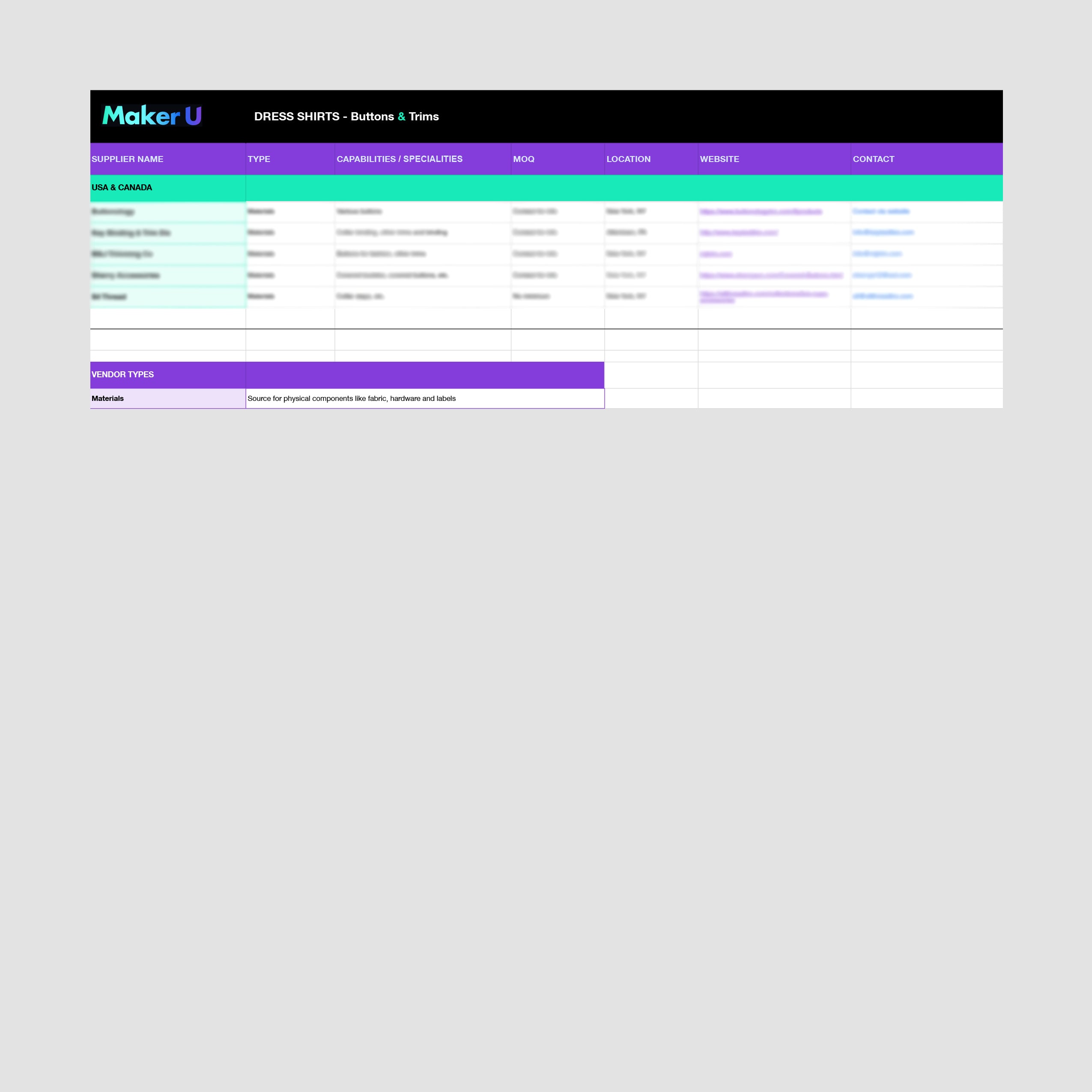 Dress Shirts Factory List
