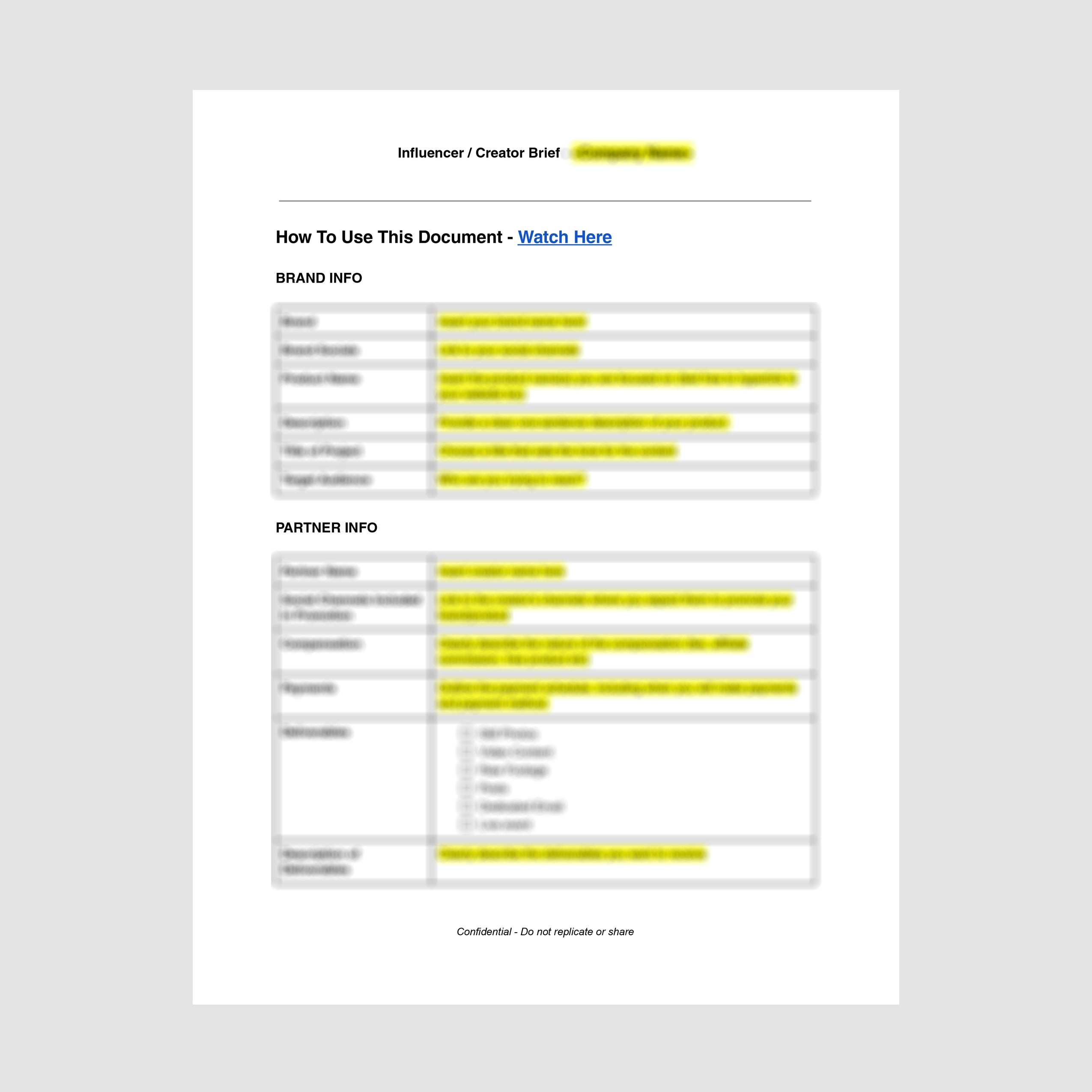 Influencer/Creator Brief Template