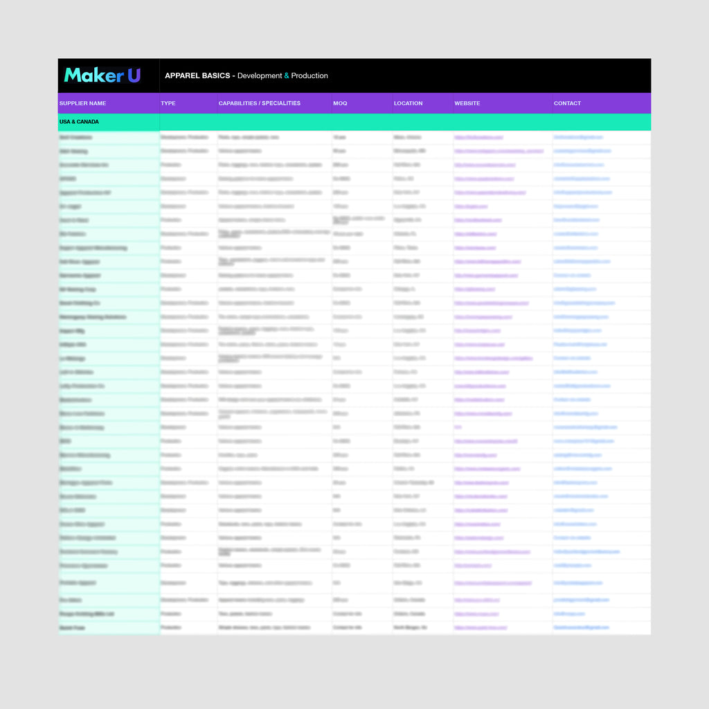 Apparel "Basics" Factory List Maker U